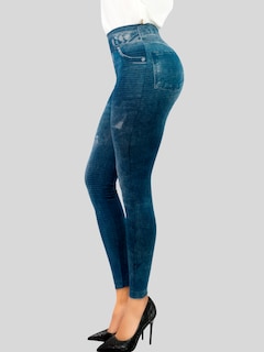 Foto 4 | Pack De 2 Leggins Unitalla Mujer Mezclilla Faja Alta Estilo Pantalón Mezclilla Lic-55-5-px2 Variedad De Diseños