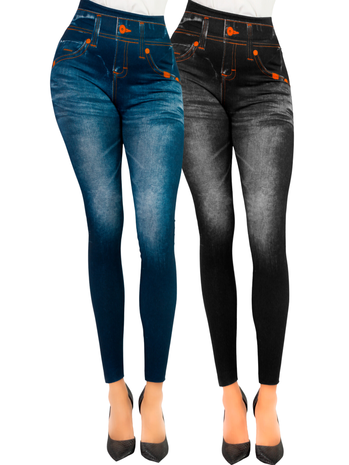 Foto 1 | Pack De 2 Leggins Unitalla Mujer Mezclilla Faja Alta Estilo Pantalón Mezclilla Lic-55-5-px2 Variedad De Diseños