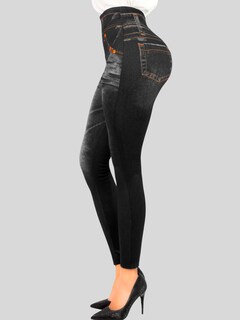 Foto 7 | Pack De 2 Leggins Unitalla Mujer Mezclilla Faja Alta Estilo Pantalón Mezclilla Lic-55-5-px2 Variedad De Diseños