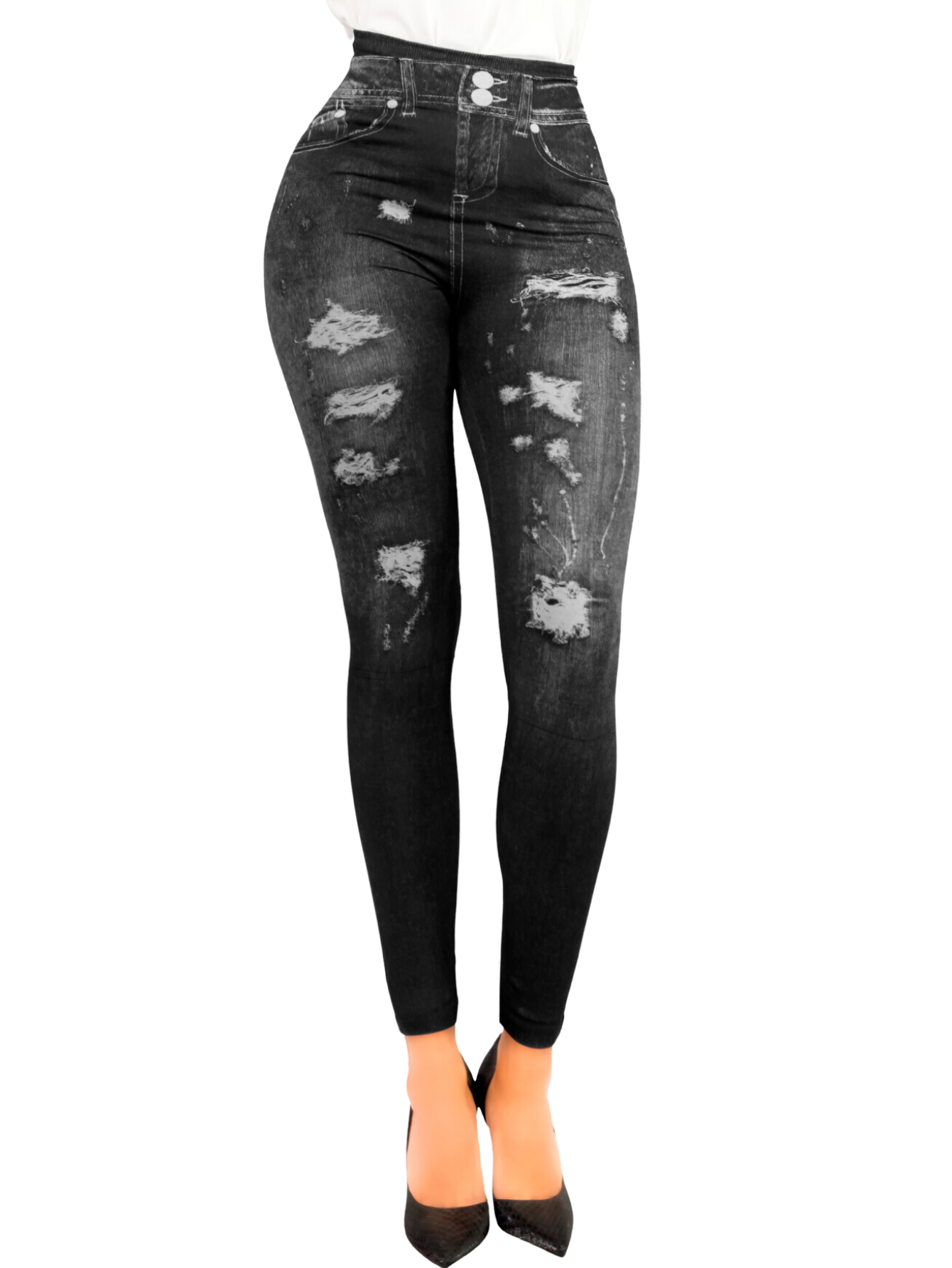 Foto 2 pulgar | Leggins Mujer Unitalla Mezclilla Faja Alta Estilo Pantalón Mezclilla Calidad Premium Tiro Alto Lic-055-5 Negro Mallon