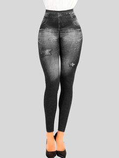 Foto 2 | Leggins Mujer Unitalla Mezclilla Faja Alta Estilo Pantalón Mezclilla Calidad Premium Tiro Alto Lic-055-5 Negro Mallon