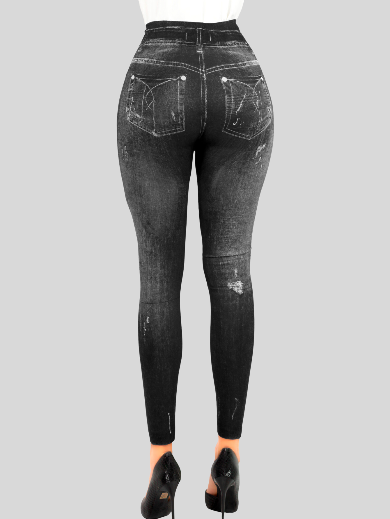 Foto 4 pulgar | Leggins Mujer Unitalla Mezclilla Faja Alta Estilo Pantalón Mezclilla Calidad Premium Tiro Alto Lic-055-5 Negro Mallon
