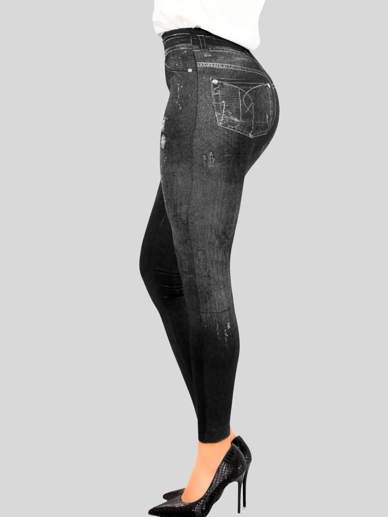 Foto 5 pulgar | Leggins Mujer Unitalla Mezclilla Faja Alta Estilo Pantalón Mezclilla Calidad Premium Tiro Alto Lic-055-5 Negro Mallon