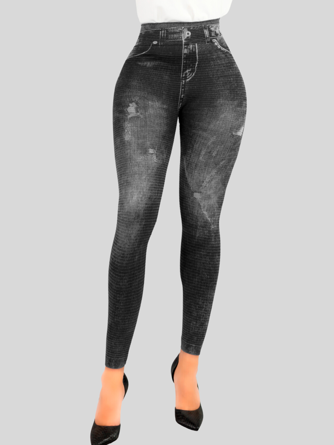 Foto 3 pulgar | Leggins Negro Estilo Pantalón Mezclilla Tiro Alto Unitalla para Mujer
