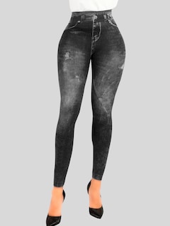 Foto 2 | Leggins Negro Estilo Pantalón Mezclilla Tiro Alto Unitalla para Mujer