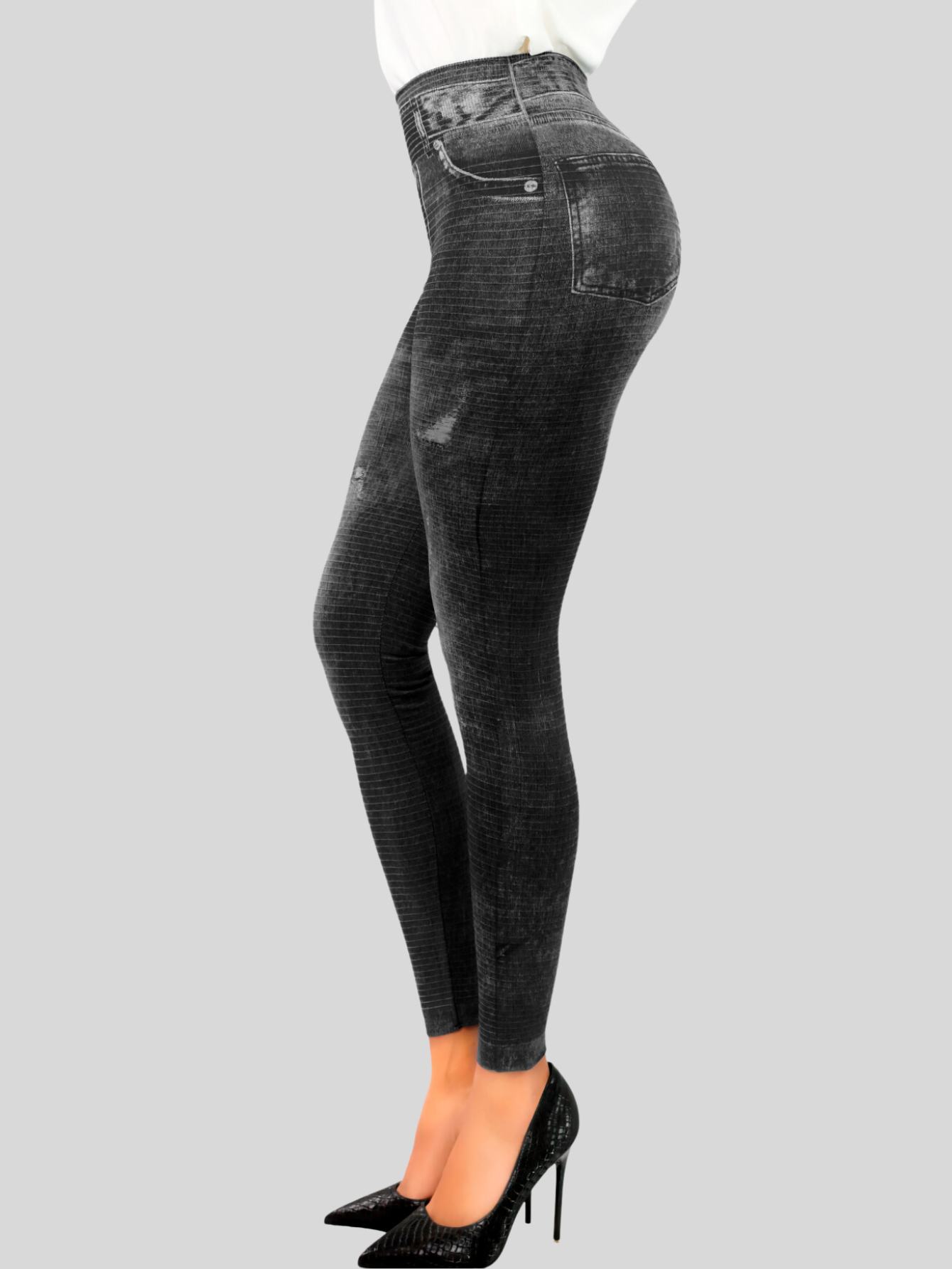 Foto 5 pulgar | Leggins Negro Estilo Pantalón Mezclilla Tiro Alto Unitalla para Mujer