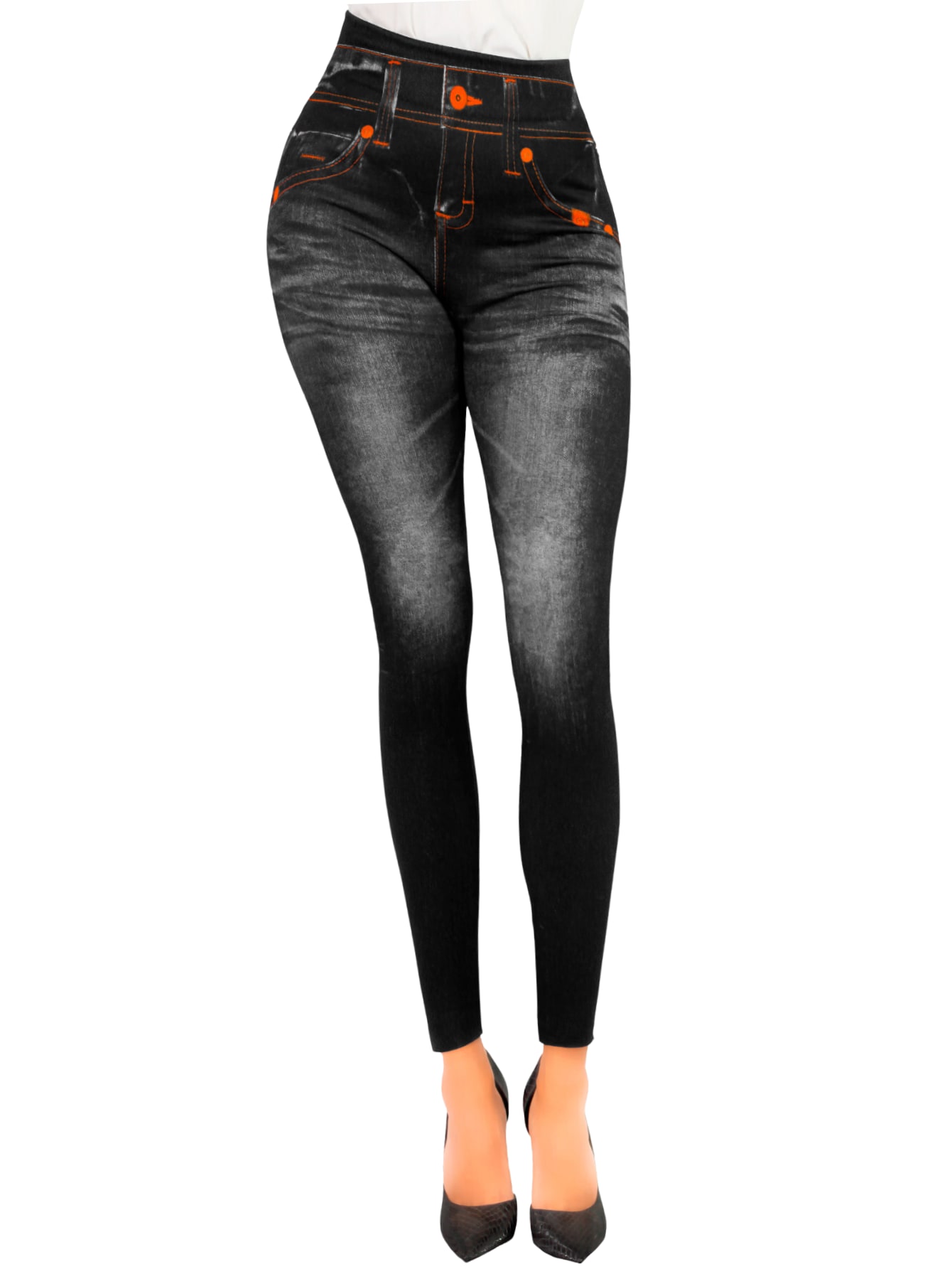 Leggins Faja Alta Estilo Pantalón Mezclilla Negro Unitalla para Mujer $199
