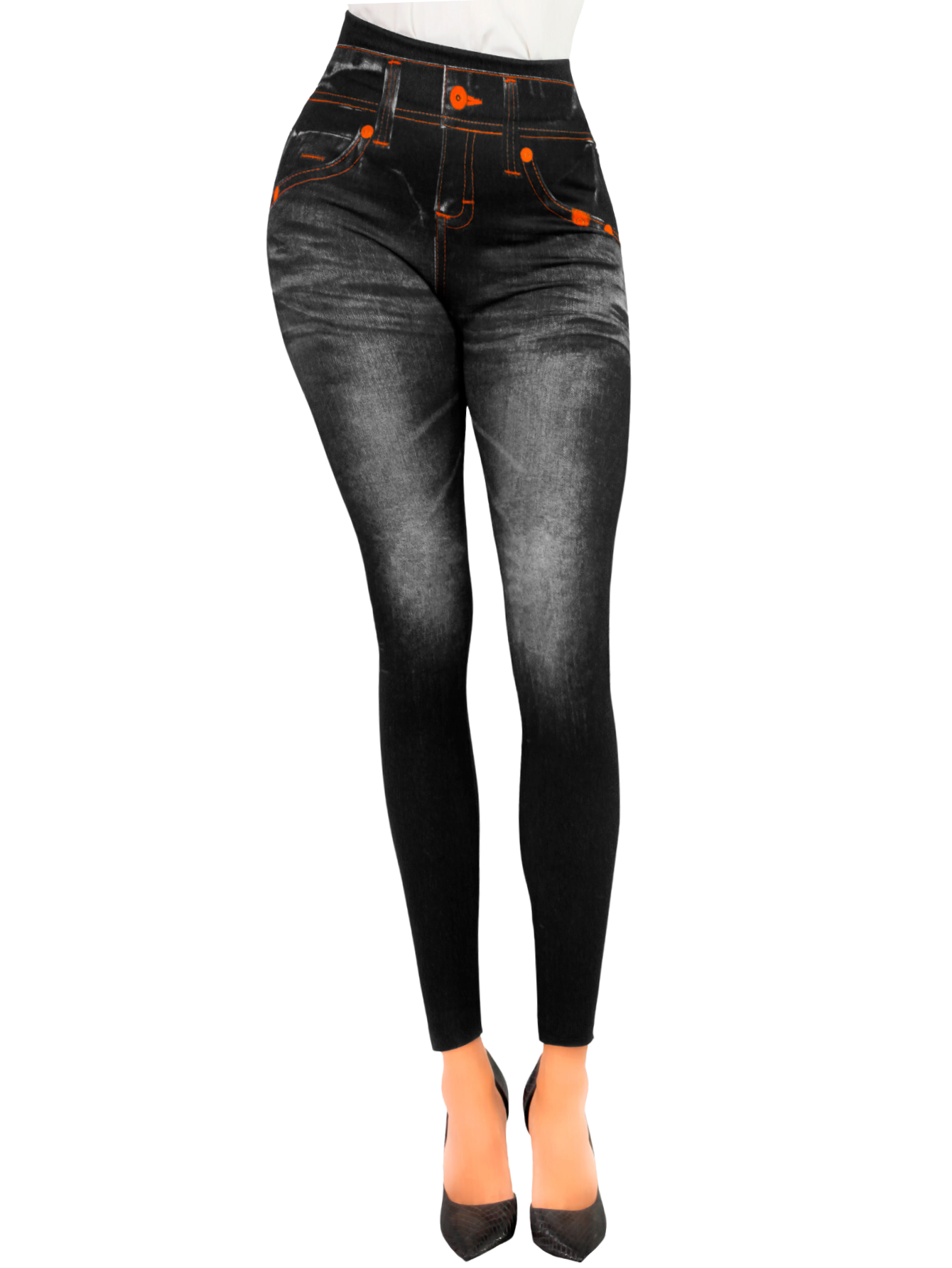 Leggins Faja Alta Estilo Pantalón Mezclilla Negro Unitalla para Mujer