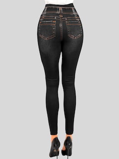 Foto 3 | Leggins Faja Alta Estilo Pantalón Mezclilla Negro Unitalla para Mujer