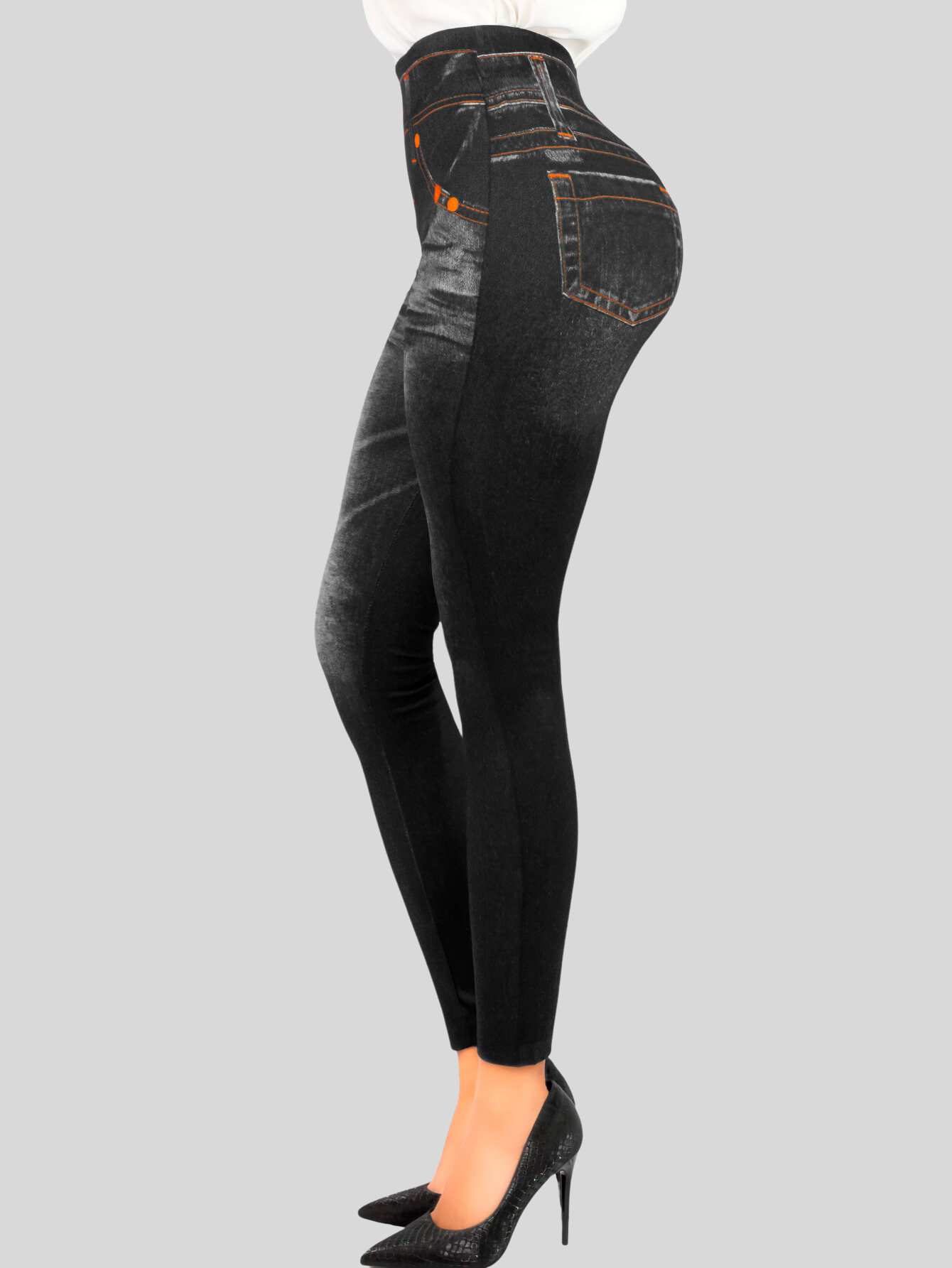 Foto 5 pulgar | Leggins Faja Alta Estilo Pantalón Mezclilla Negro Unitalla para Mujer