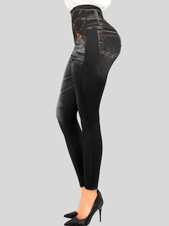 Foto 4 | Leggins Faja Alta Estilo Pantalón Mezclilla Negro Unitalla para Mujer