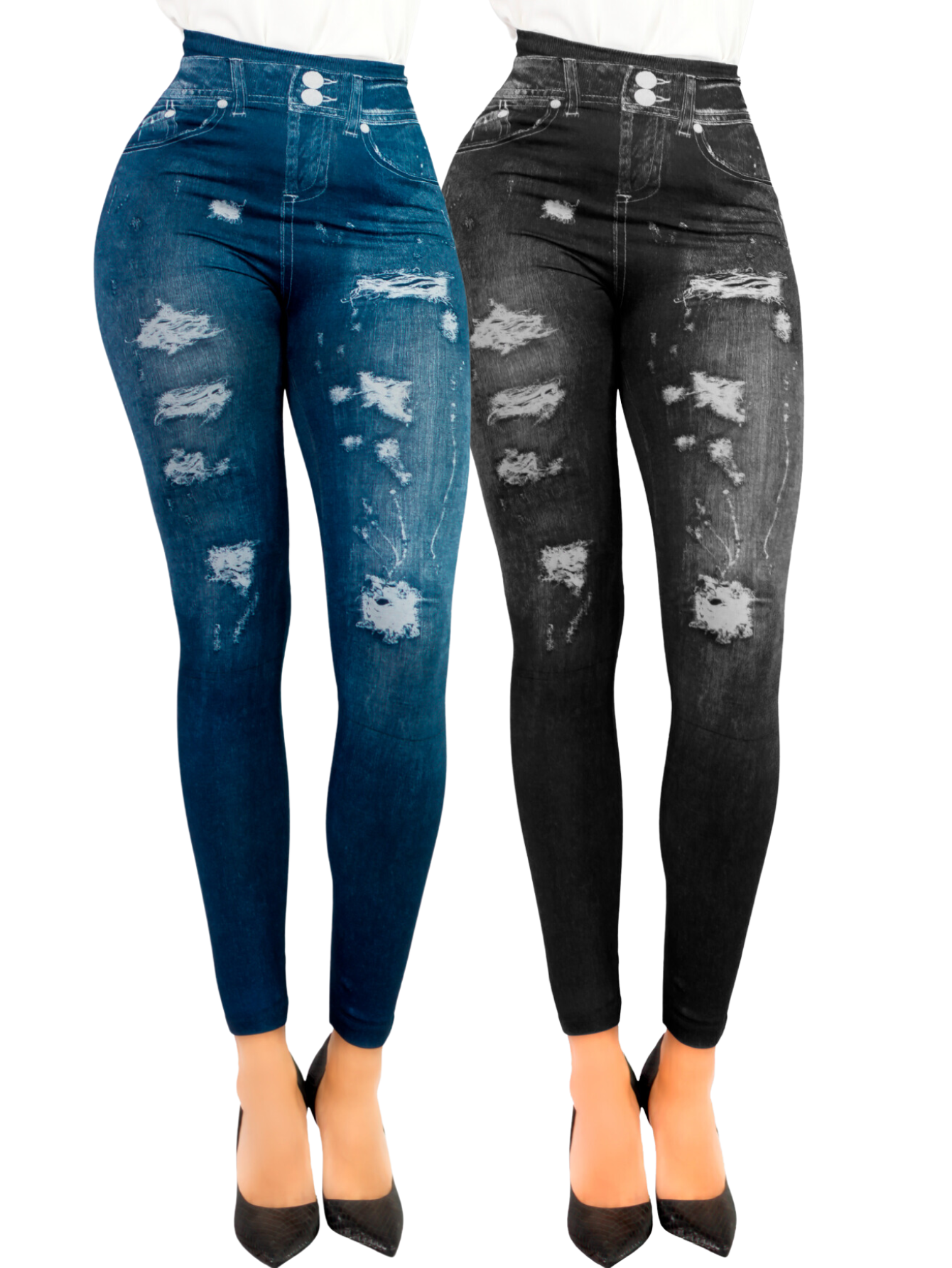 Foto 2 pulgar | Pack De 2 Leggins Unitalla Mujer Mezclilla Faja Alta Estilo Pantalón Mezclilla Lic-55-5-px2 Variedad De Diseños
