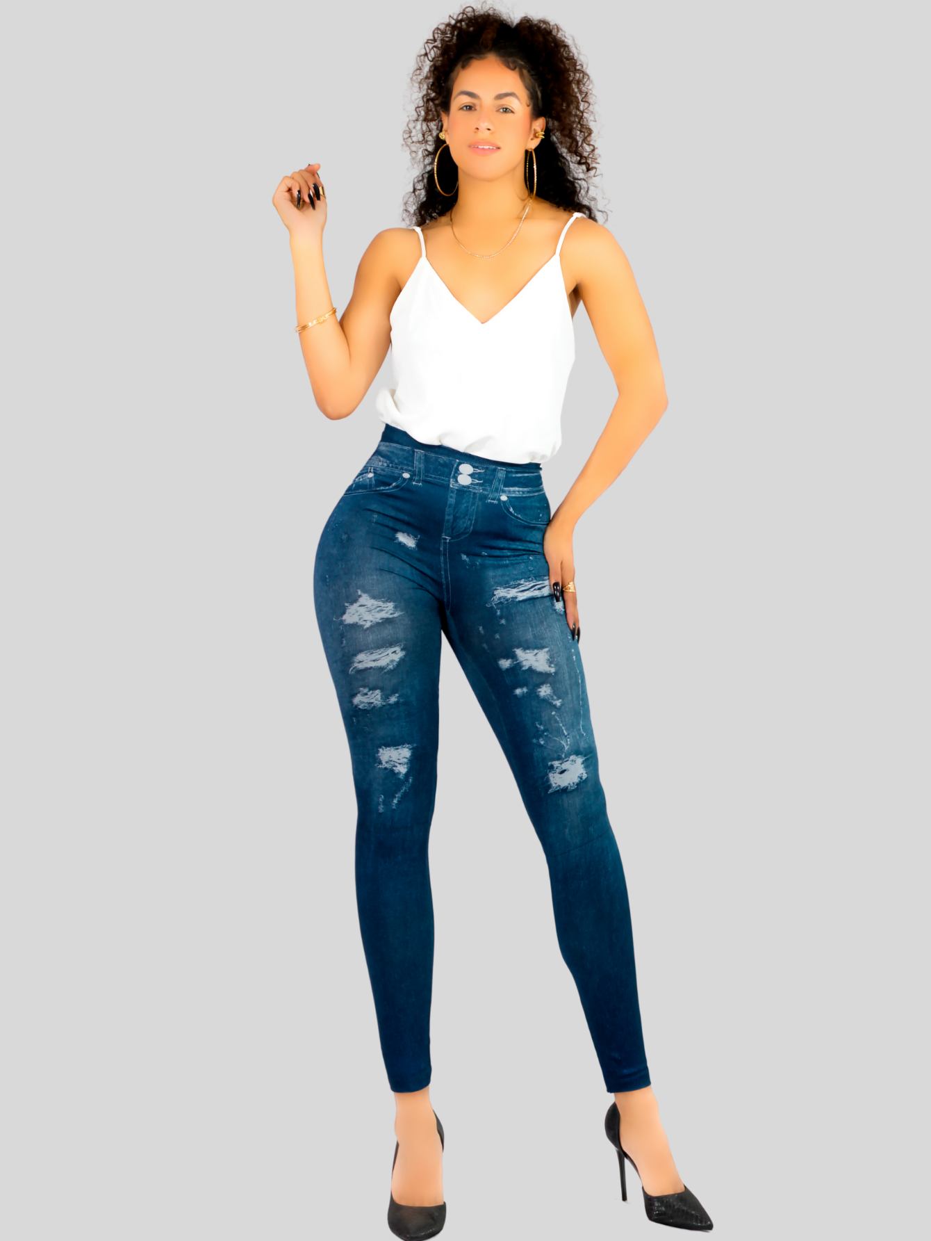 Foto 2 | Pack De 2 Leggins Unitalla Mujer Mezclilla Faja Alta Estilo Pantalón Mezclilla Lic-55-5-px2 Variedad De Diseños
