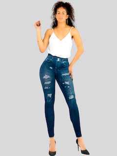 Foto 2 | Pack De 2 Leggins Unitalla Mujer Mezclilla Faja Alta Estilo Pantalón Mezclilla Lic-55-5-px2 Variedad De Diseños