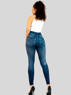 Foto 3 | Pack De 2 Leggins Unitalla Mujer Mezclilla Faja Alta Estilo Pantalón Mezclilla Lic-55-5-px2 Variedad De Diseños