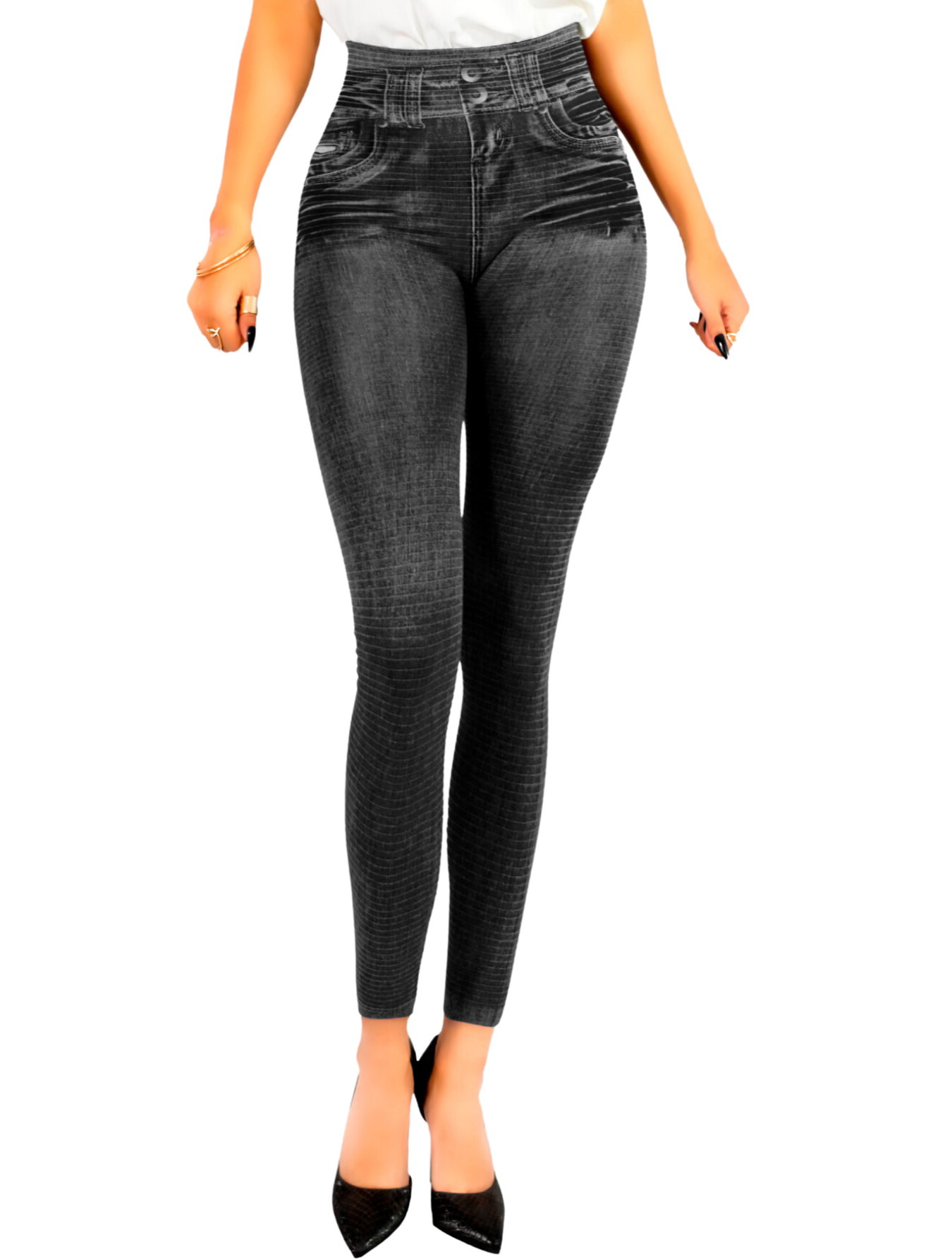 Foto 2 pulgar | Leggins Mujer Unitalla Mezclilla Faja Alta Estilo Pantalón Mezclilla Calidad Premium Tiro Alto Lic-055-5 Negro Mallon