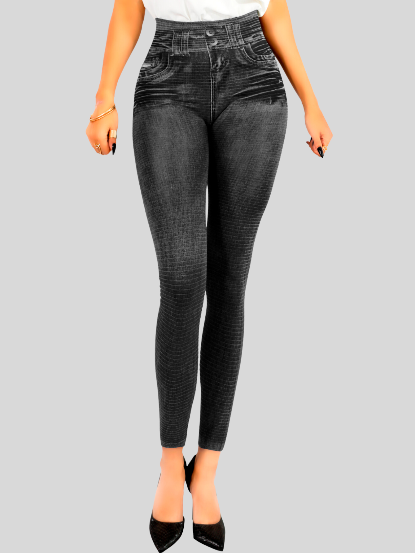 Foto 2 | Leggins Mujer Unitalla Mezclilla Faja Alta Estilo Pantalón Mezclilla Calidad Premium Tiro Alto Lic-055-5 Negro Mallon