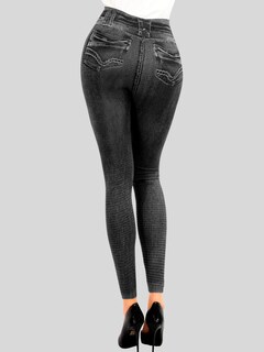 Foto 3 | Leggins Mujer Unitalla Mezclilla Faja Alta Estilo Pantalón Mezclilla Calidad Premium Tiro Alto Lic-055-5 Negro Mallon