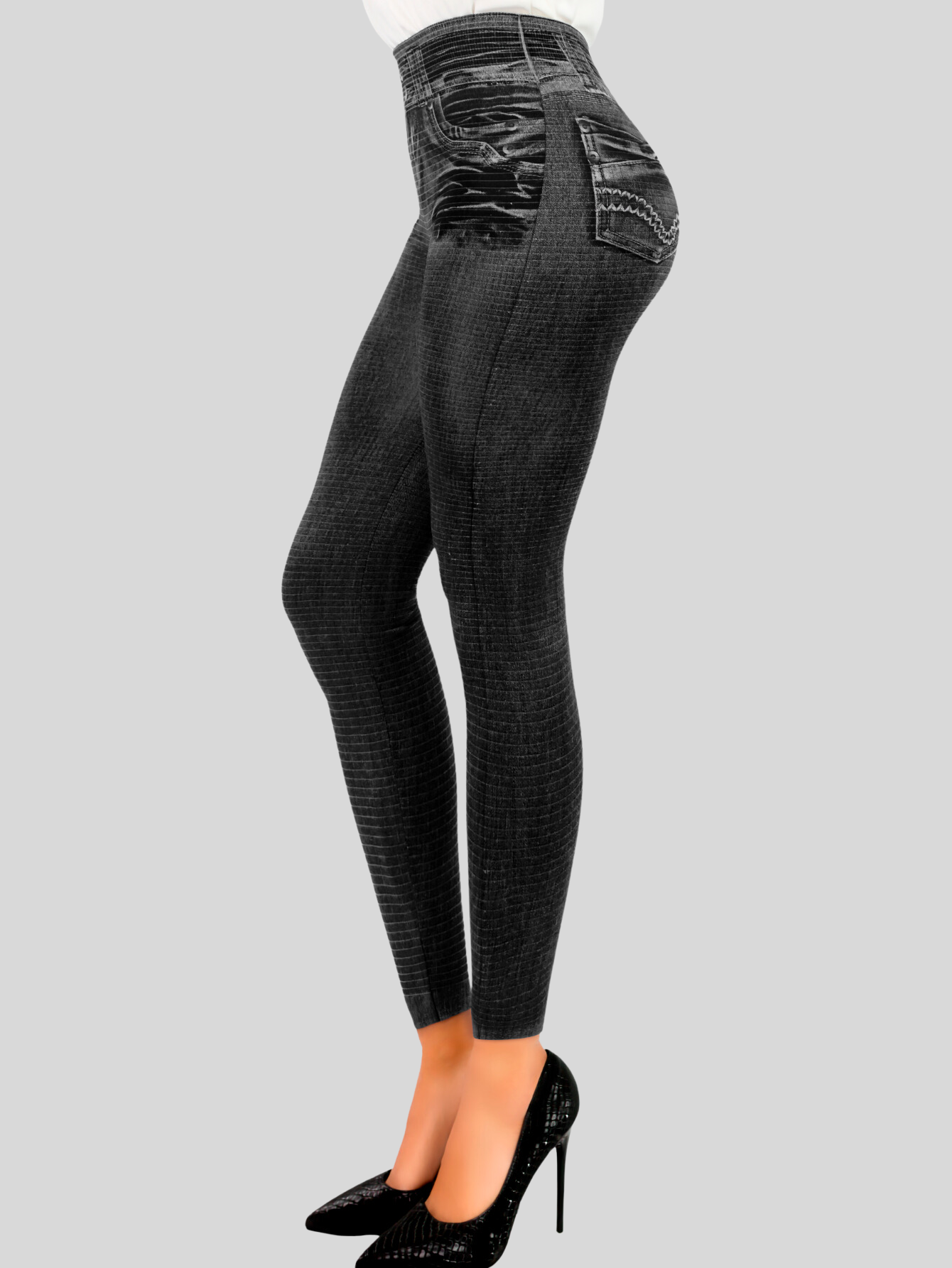 Foto 4 | Leggins Mujer Unitalla Mezclilla Faja Alta Estilo Pantalón Mezclilla Calidad Premium Tiro Alto Lic-055-5 Negro Mallon
