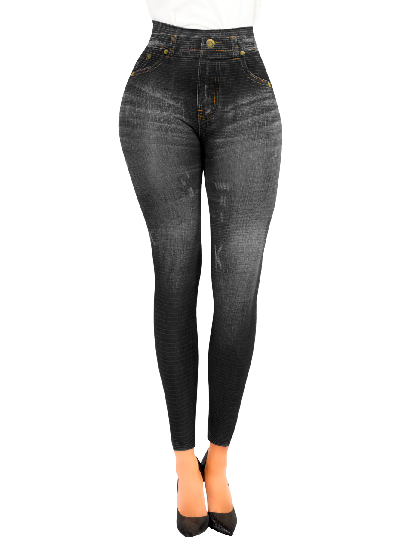 Foto 2 pulgar | Leggins Mujer Unitalla Mezclilla Faja Alta Estilo Pantalón Mezclilla Calidad Premium Tiro Alto Lic-055-5 Negro Mallon