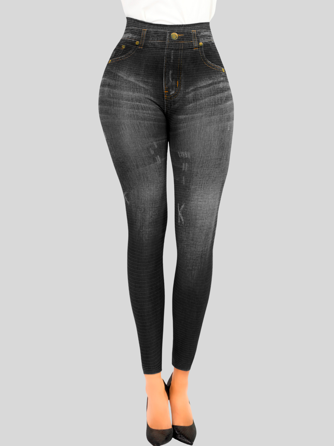Foto 3 pulgar | Leggins Mujer Unitalla Mezclilla Faja Alta Estilo Pantalón Mezclilla Calidad Premium Tiro Alto Lic-055-5 Negro Mallon