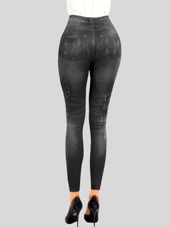 Foto 3 | Leggins Mujer Unitalla Mezclilla Faja Alta Estilo Pantalón Mezclilla Calidad Premium Tiro Alto Lic-055-5 Negro Mallon