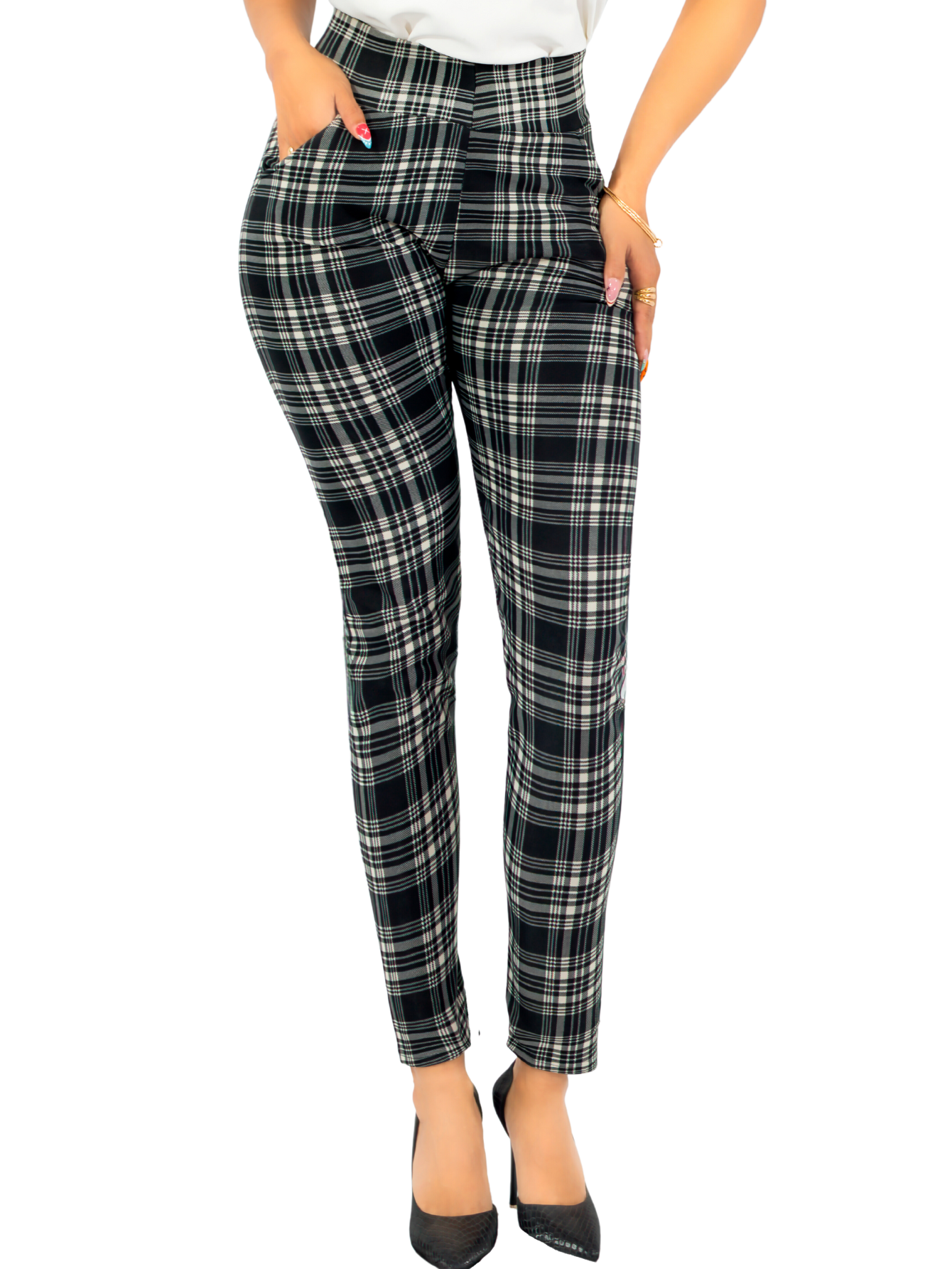 Foto 2 pulgar | Leggings Elegantes Jegging Mujer A Cuadros Stretch Looks Formal Y Casual Mayón Lic-0171 D3 Mallones