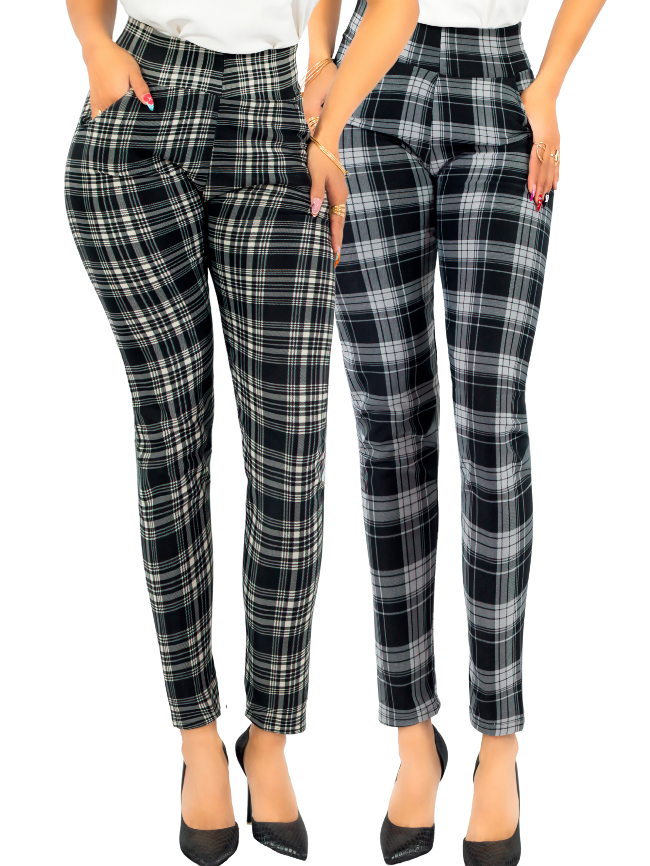 Foto 1 | Set De 2 Leggings Elegantes Jegging Mujer A Cuadros Stretch Looks Formal Y Casual Mayón Lic-0171 D3/d4 Mallones