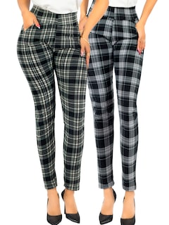Foto 1 | Set De 2 Leggings Elegantes Jegging Mujer A Cuadros Stretch Looks Formal Y Casual Mayón Lic-0171 D3/d4 Mallones