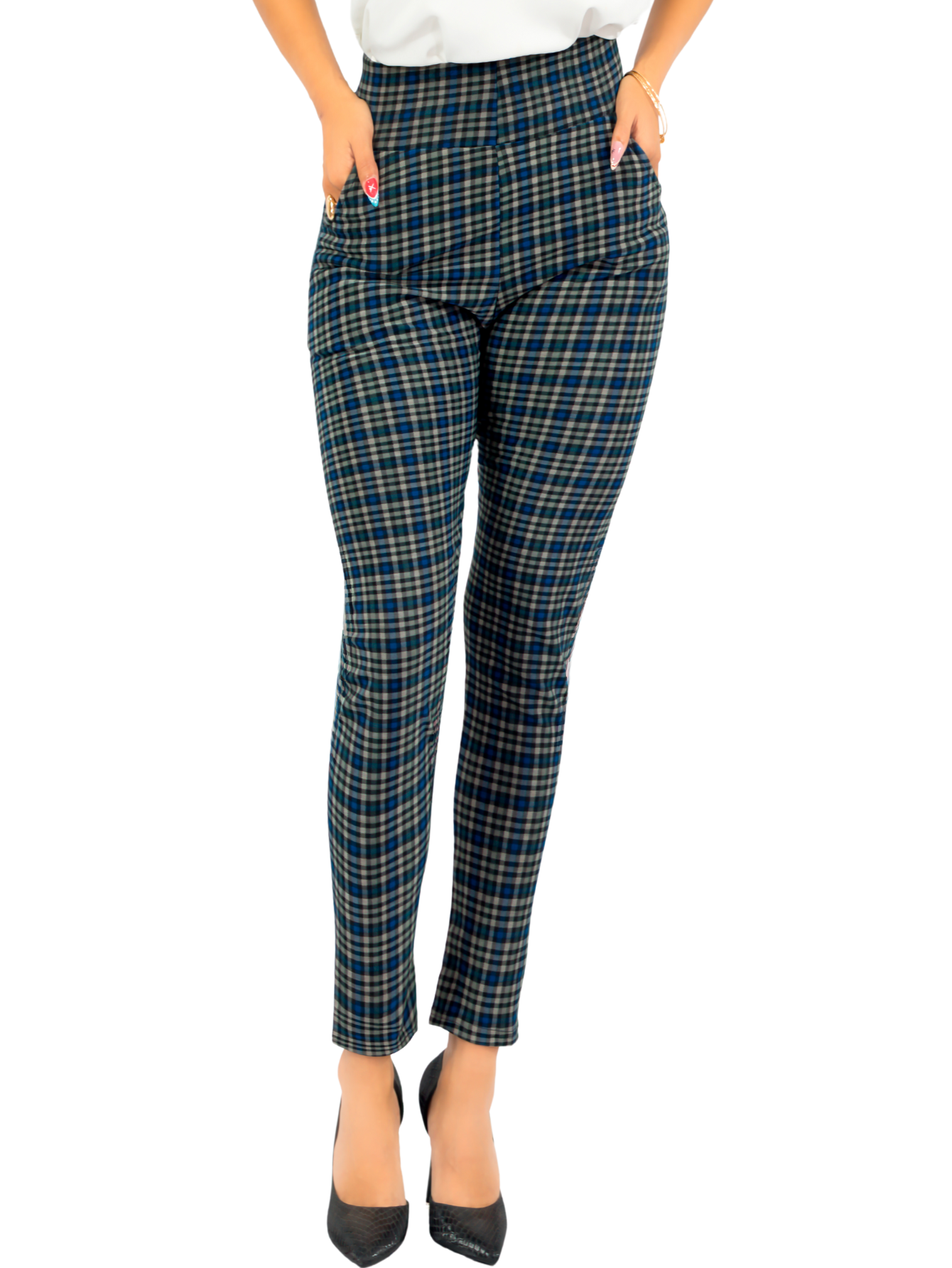 Foto 2 pulgar | Leggings Elegantes Jegging Mujer A Cuadros Stretch Looks Formal Y Casual Mayón Lic-0171 D1 Mallones