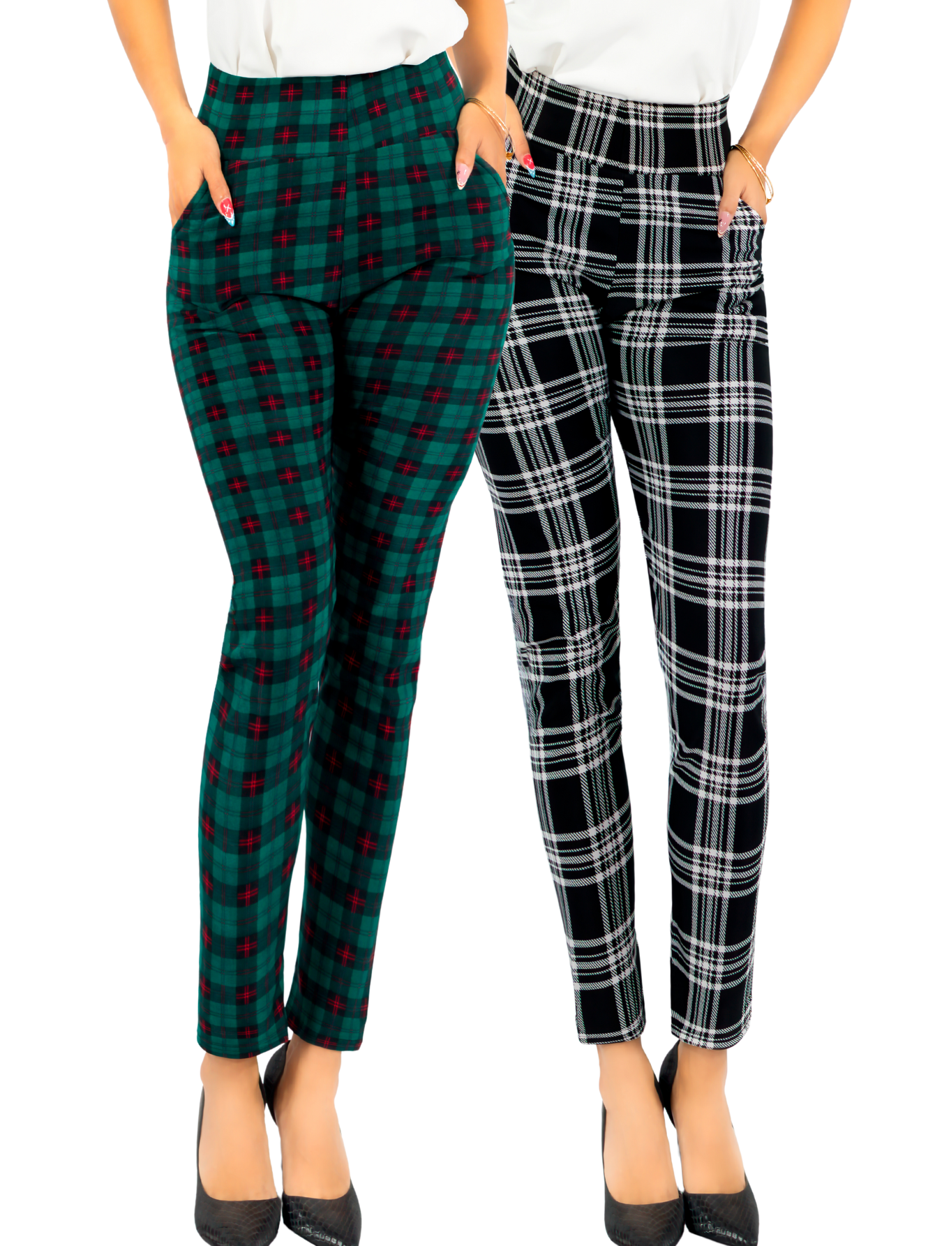 Set De 2 Leggings Elegantes Jegging Mujer A Cuadros Stretch Looks Formal Y Casual Mayón Lic-0171 D8/d9 Mallones