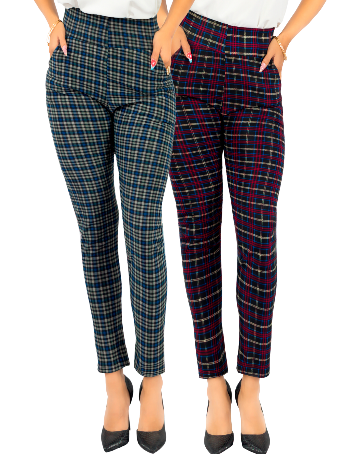 Foto 2 pulgar | Set De 2 Leggings Elegantes Jegging Mujer A Cuadros Stretch Looks Formal Y Casual Mayón Lic-0171 D1/d2 Mallones