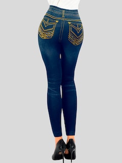 Foto 3 | Leggins Mujer Unitalla Mezclilla Faja Alta Estilo Pantalón Mezclilla Calidad Premium Tiro Alto Lic-055-5 Azul Mallon