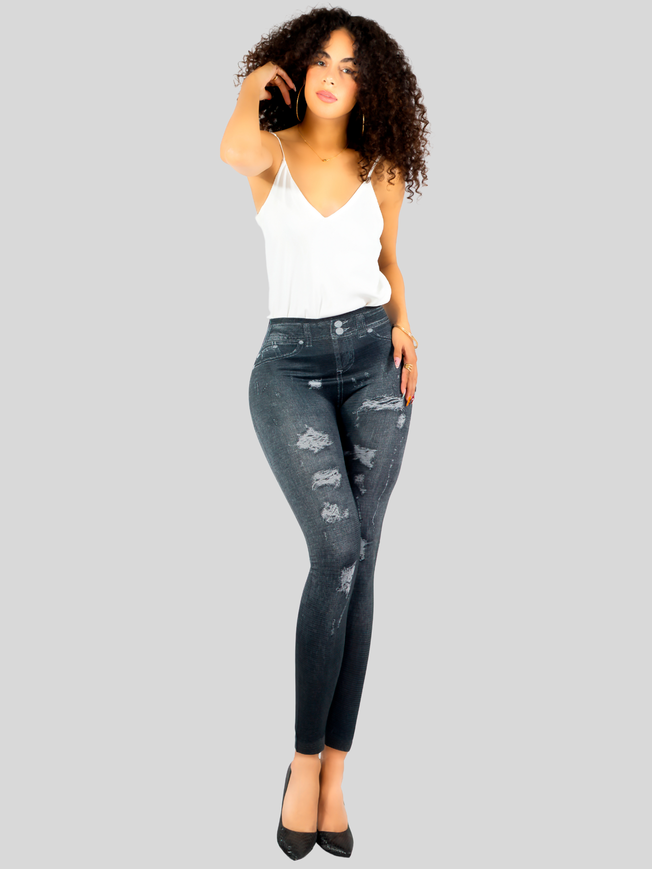 Foto 3 pulgar | Leggins Mujer Unitalla Mezclilla Faja Alta Estilo Pantalón Mezclilla Calidad Premium Tiro Alto Lic-055-5 Negro Mallo