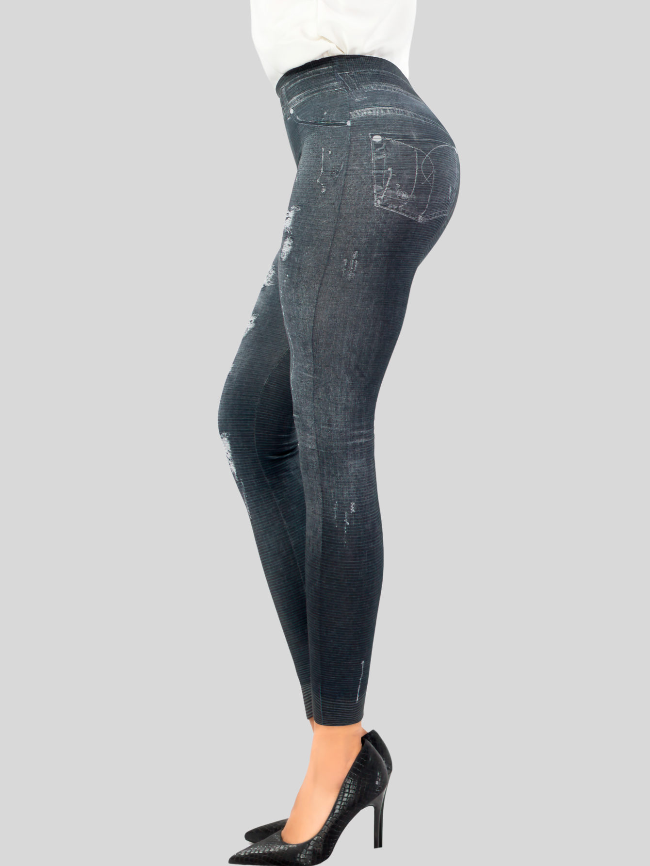 Foto 5 pulgar | Leggins Mujer Unitalla Mezclilla Faja Alta Estilo Pantalón Mezclilla Calidad Premium Tiro Alto Lic-055-5 Negro Mallo