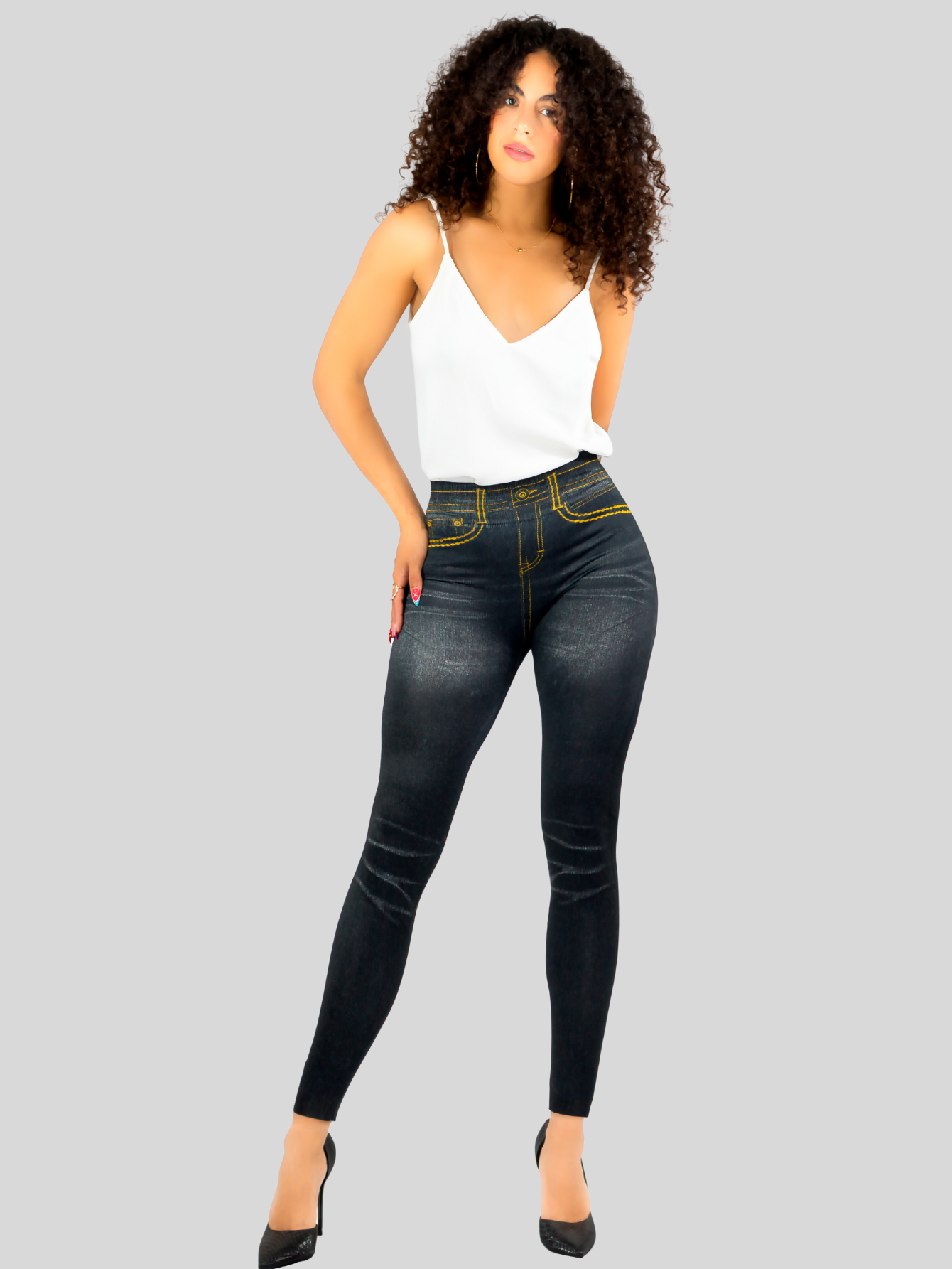 Foto 3 pulgar | Leggins Mujer Unitalla Mezclilla Faja Alta Estilo Pantalón Mezclilla Calidad Premium Tiro Alto Lic-055-5 Negro Mallo