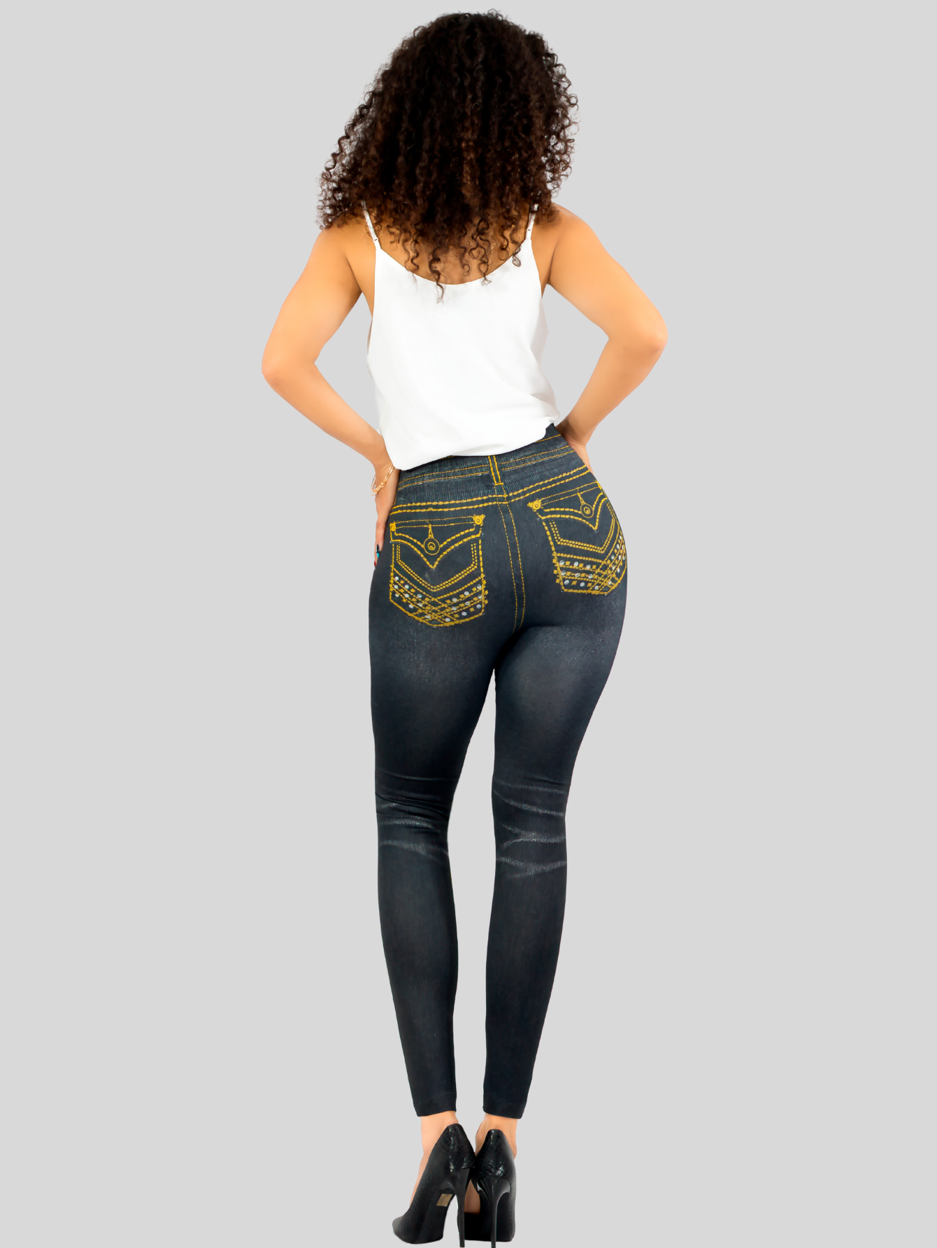 Foto 3 | Leggins Mujer Unitalla Mezclilla Faja Alta Estilo Pantalón Mezclilla Calidad Premium Tiro Alto Lic-055-5 Negro Mallo