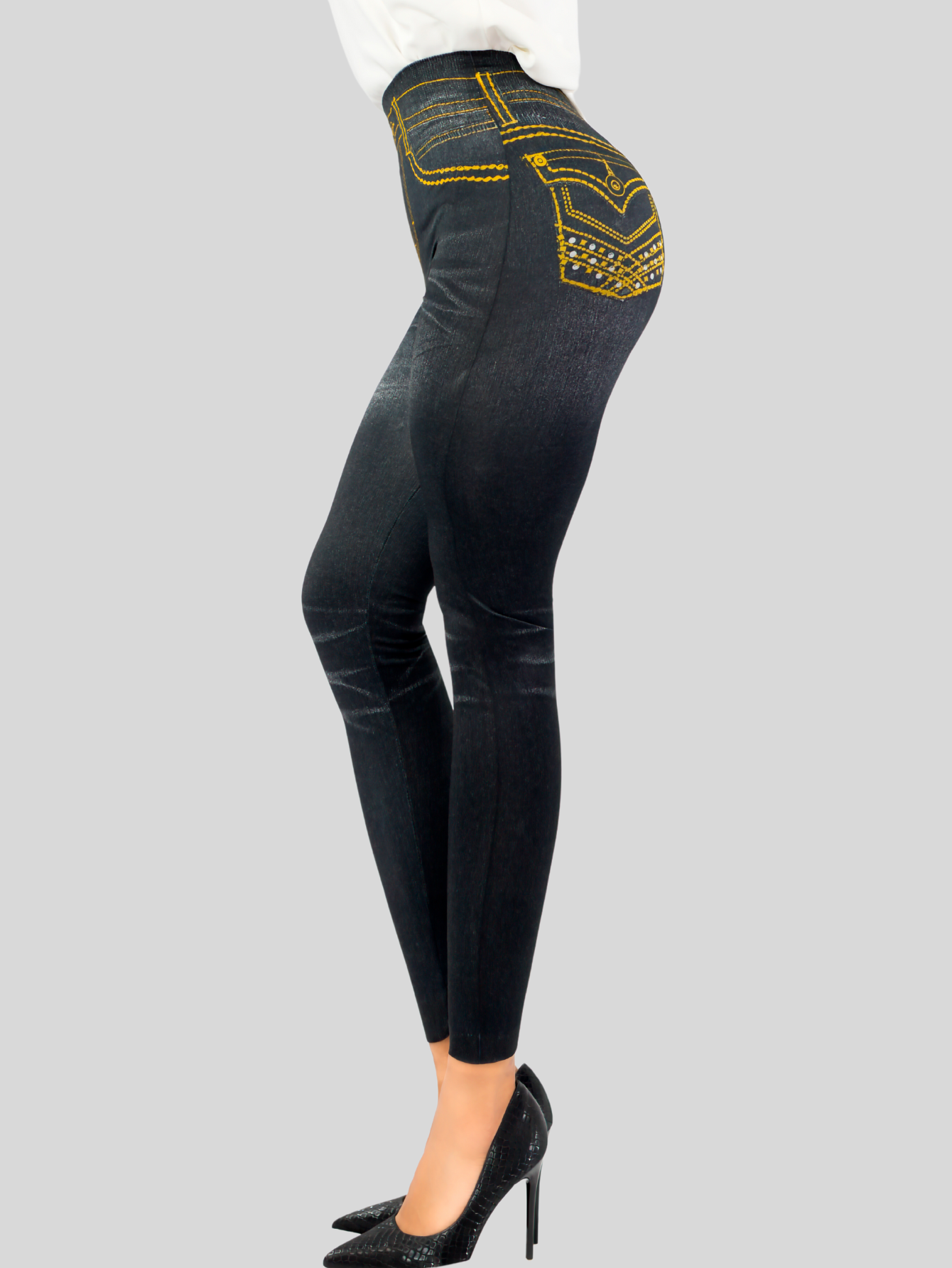Foto 5 pulgar | Leggins Mujer Unitalla Mezclilla Faja Alta Estilo Pantalón Mezclilla Calidad Premium Tiro Alto Lic-055-5 Negro Mallo