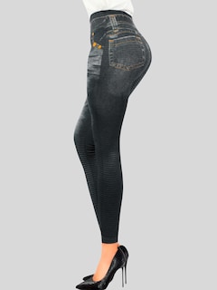 Foto 4 | Leggins Mujer Unitalla Mezclilla Faja Alta Estilo Pantalón Mezclilla Calidad Premium Tiro Alto Lic-055-5 Negro Mallo