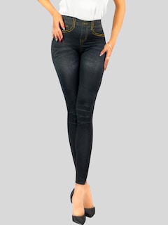 Foto 2 | Leggins Mujer Unitalla Mezclilla Faja Alta Estilo Pantalón Mezclilla Calidad Premium Tiro Alto Lic-055-5 Negro Mallo
