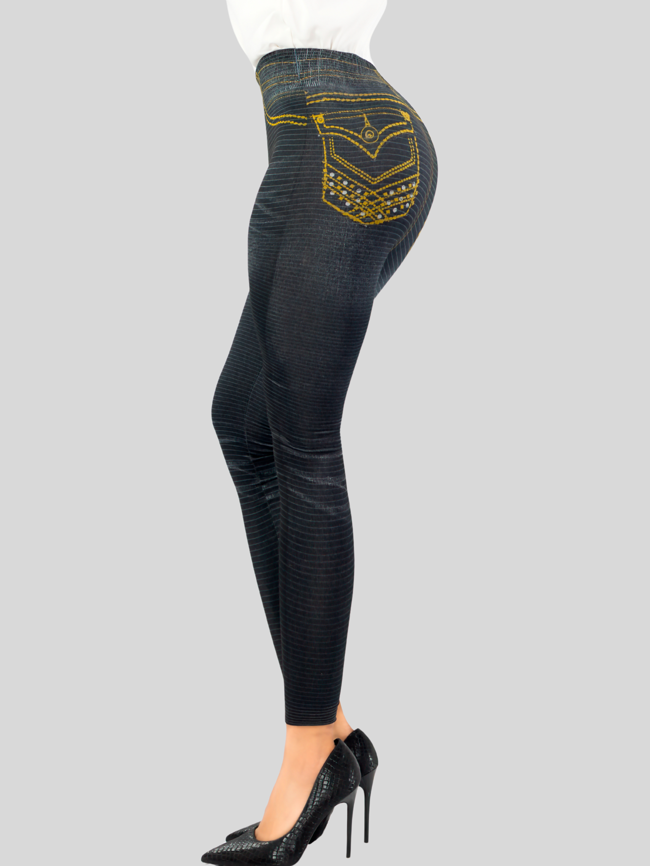 Foto 4 pulgar | Leggins Mujer Unitalla Mezclilla Faja Alta Estilo Pantalón Mezclilla Calidad Premium Tiro Alto Lic-055-5 Negro Mallo
