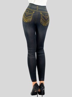 Foto 4 | Leggins Mujer Unitalla Mezclilla Faja Alta Estilo Pantalón Mezclilla Calidad Premium Tiro Alto Lic-055-5 Negro Mallo