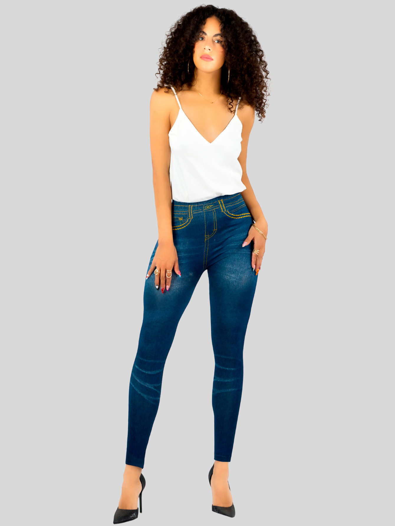 Foto 3 pulgar | Leggins Mujer Unitalla Mezclilla Faja Alta Estilo Pantalón Mezclilla Calidad Premium Tiro Alto Lic-055-5 Azul Mallon