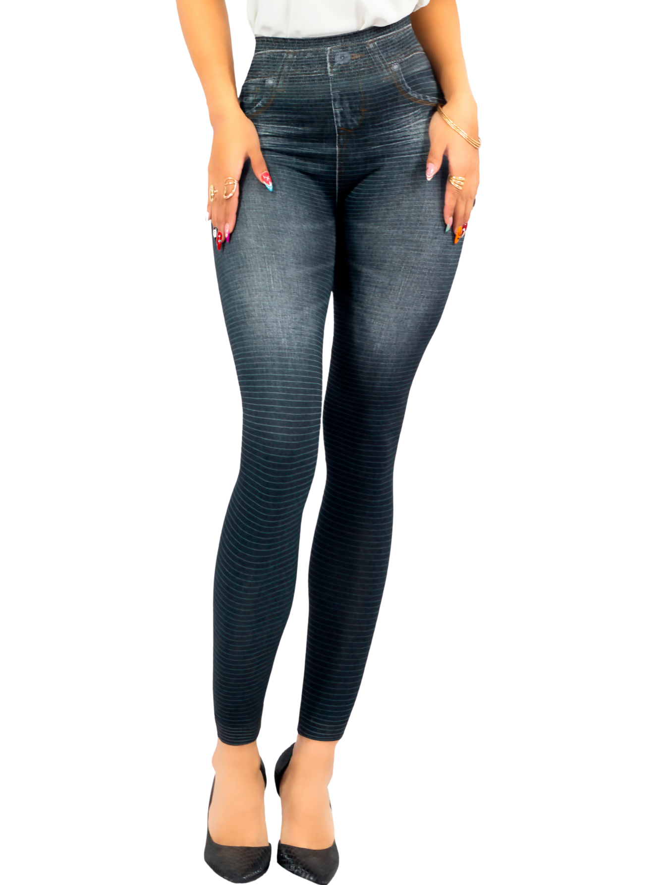 Foto 2 pulgar | Leggins Mujer Unitalla Mezclilla Faja Alta Estilo Pantalón Mezclilla Calidad Premium Tiro Alto Lic-055-5 Negro Mallo