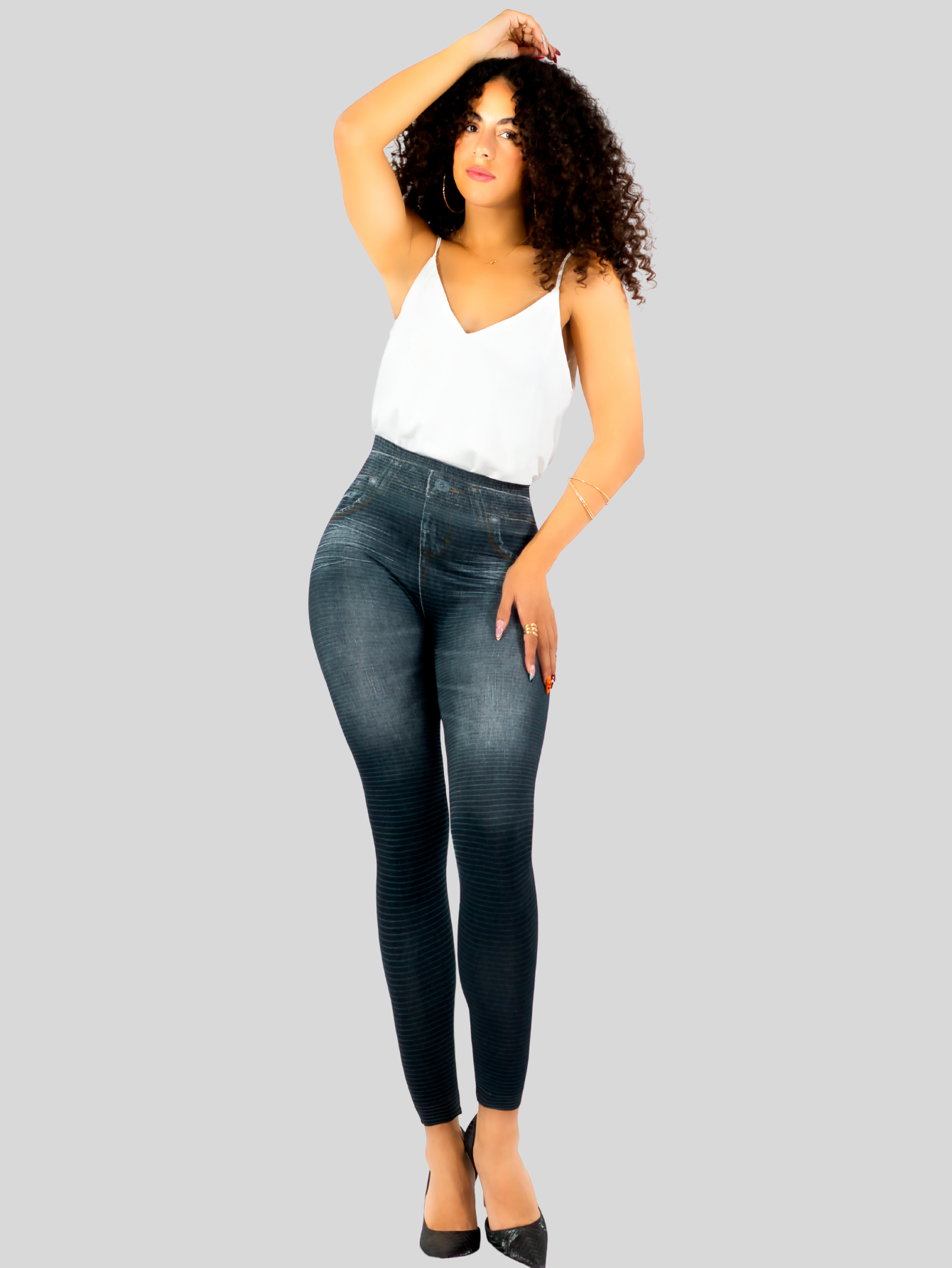 Foto 3 pulgar | Leggins Mujer Unitalla Mezclilla Faja Alta Estilo Pantalón Mezclilla Calidad Premium Tiro Alto Lic-055-5 Negro Mallo