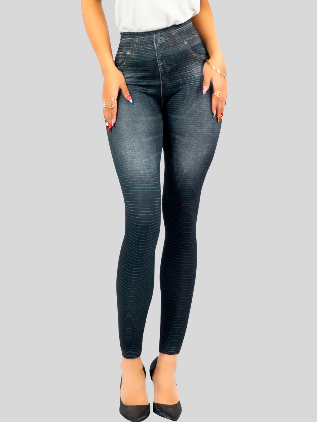 Foto 5 pulgar | Leggins Mujer Unitalla Mezclilla Faja Alta Estilo Pantalón Mezclilla Calidad Premium Tiro Alto Lic-055-5 Negro Mallo