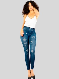 Foto 2 | Leggins Mujer Unitalla Mezclilla Faja Alta Estilo Pantalón Mezclilla Calidad Premium Tiro Alto Lic-055-5 Azul Mallon