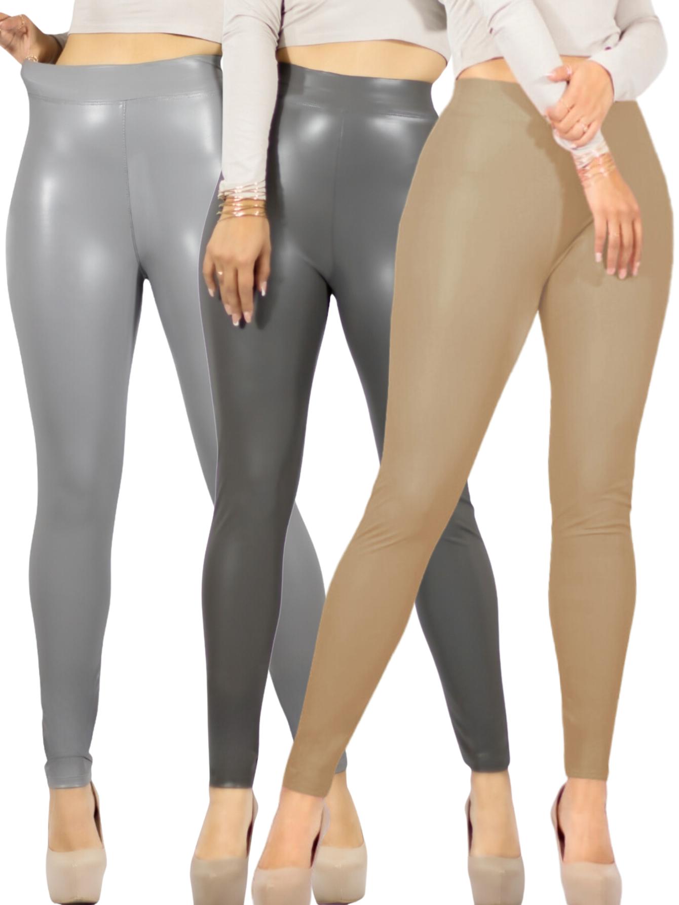 Foto 2 pulgar | Set De 3 Leggins Cuero Afelpado Interior Strech Lic-0123-px3 Variedad De Colores Térmico De Talle Alto Malla Vinipiel