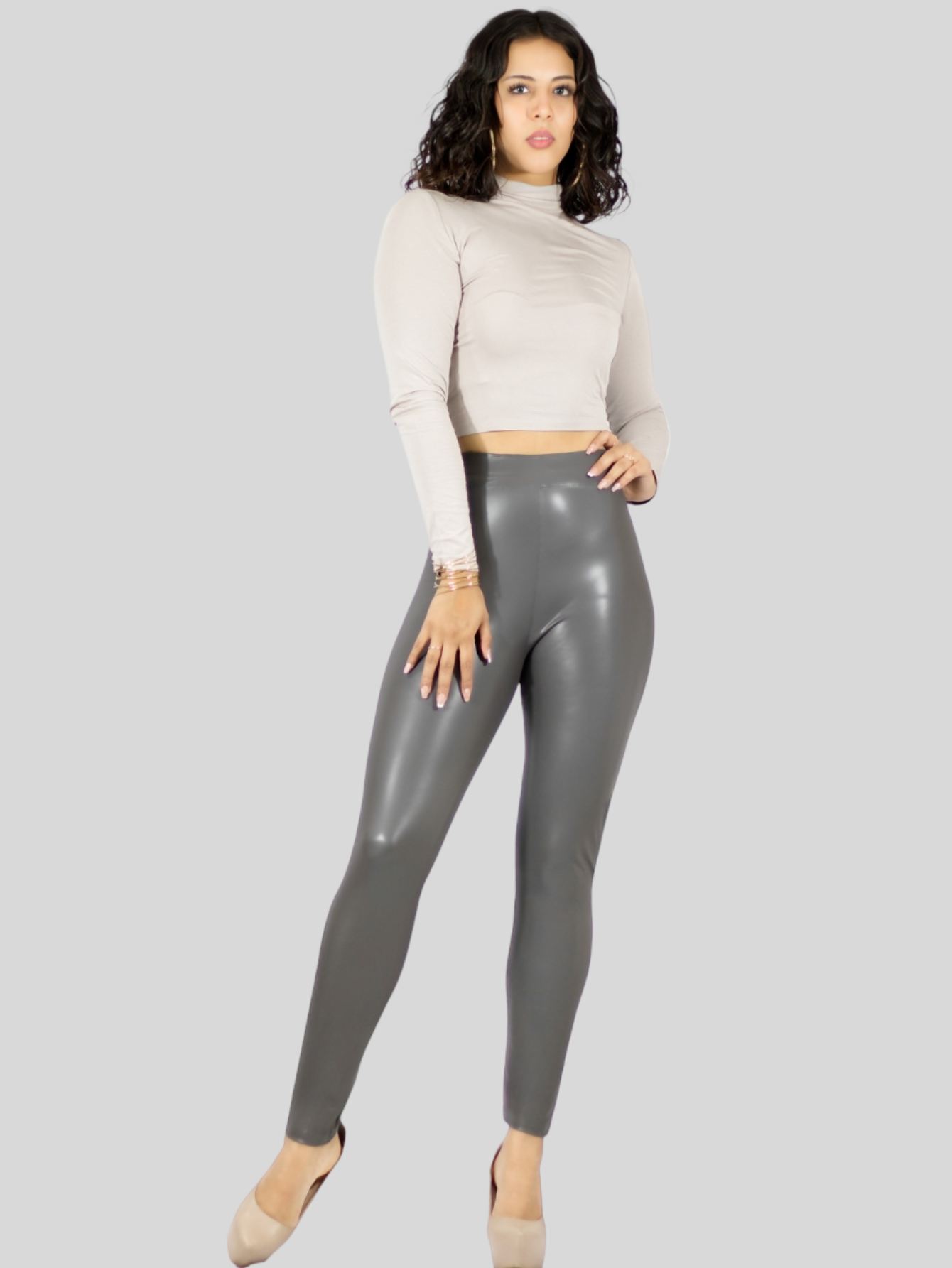 Foto 5 pulgar | Set De 3 Leggins Cuero Afelpado Interior Strech Lic-0123-px3 Variedad De Colores Térmico De Talle Alto Malla Vinipiel