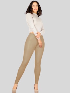 Foto 6 | Set De 3 Leggins Cuero Afelpado Interior Strech Lic-0123-px3 Variedad De Colores Térmico De Talle Alto Malla Vinipiel